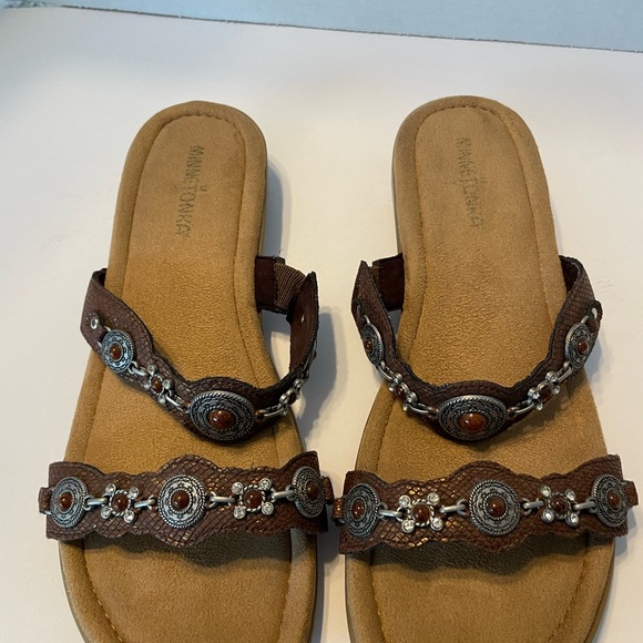 Minnie Tonka Women’s Boca Slide Sandals | Bronze Python Print Sz 10 - Picture 5 of 6